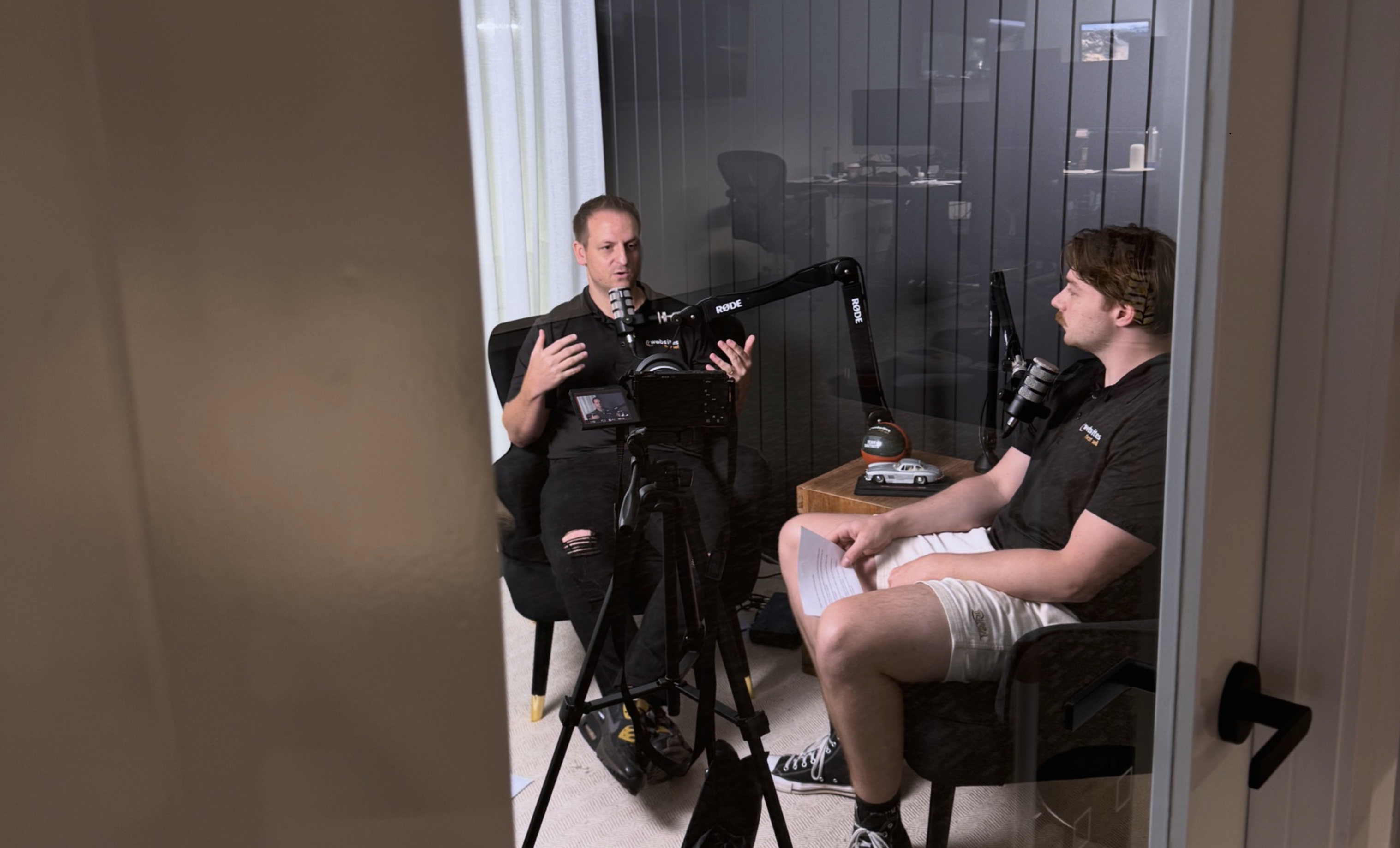 behind the scenes of a podcast recording